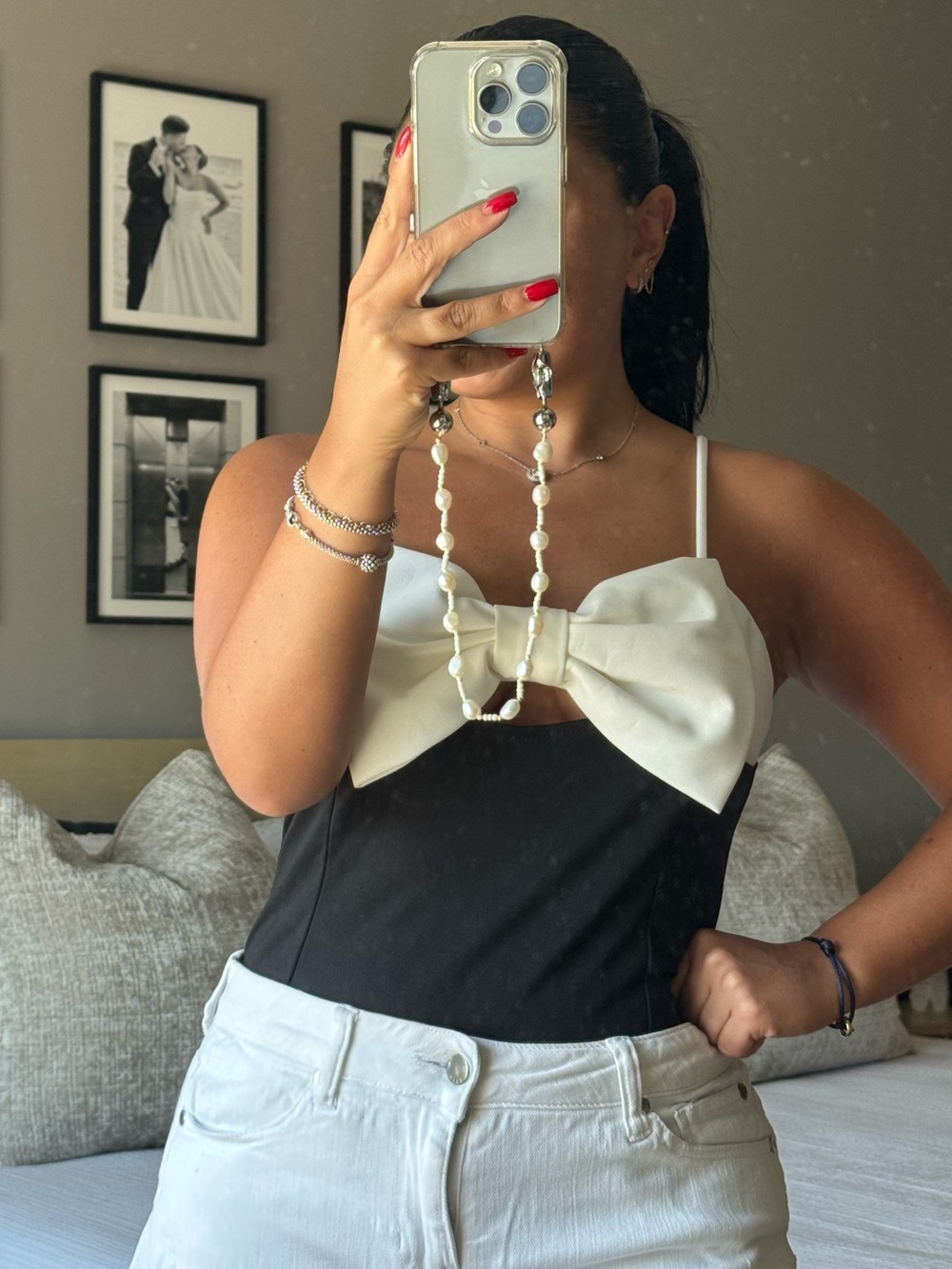 Women’s Black Bodysuit with White Bow
